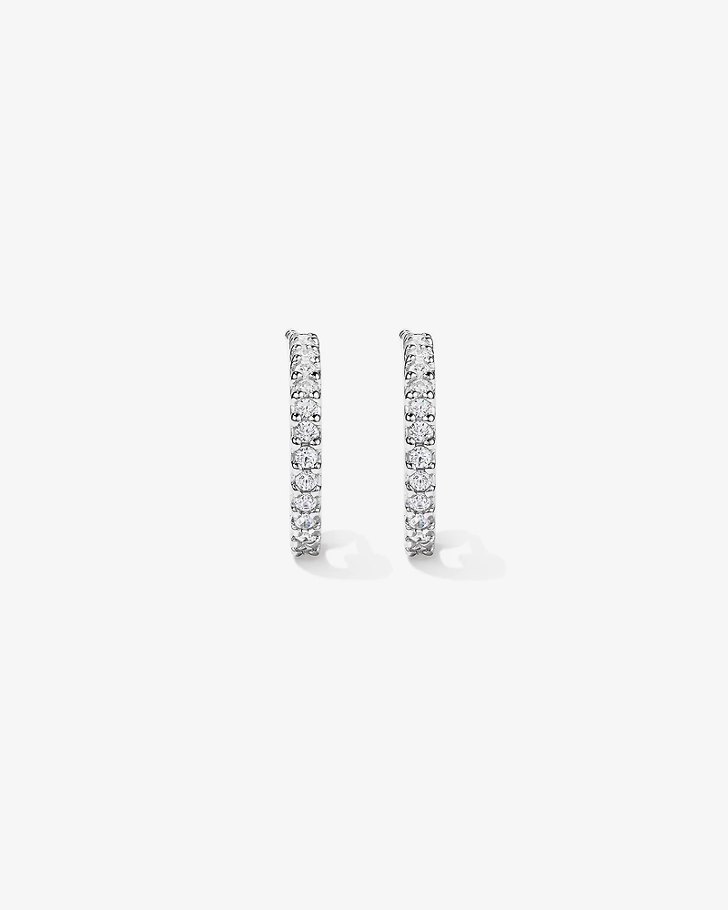 Half Hoop Stud Earrings with Cubic Zirconia in Sterling Silver