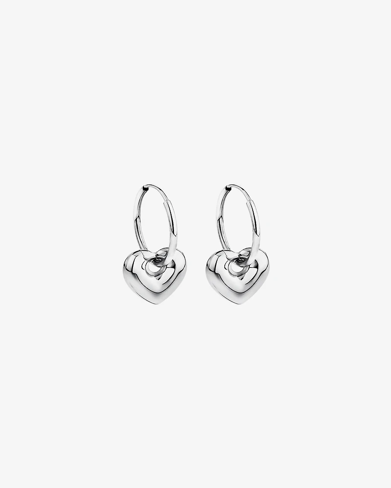 Heart Charm Sleeper Earrings in Sterling Silver