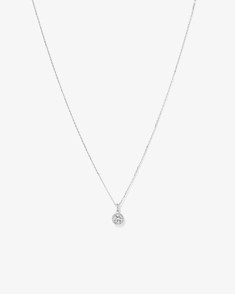 Round Brilliant Cubic Zirconia Halo Pendant Necklace in Sterling Silver