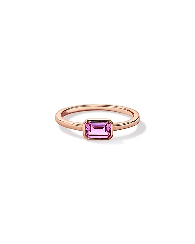 Emerald Cut Pink Created Sapphire East-to-West Set Bezel Ring 10kt Rose Gold