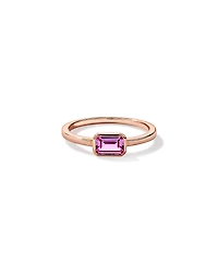 Emerald Cut Pink Created Sapphire East-to-West Set Bezel Ring 10kt Rose Gold