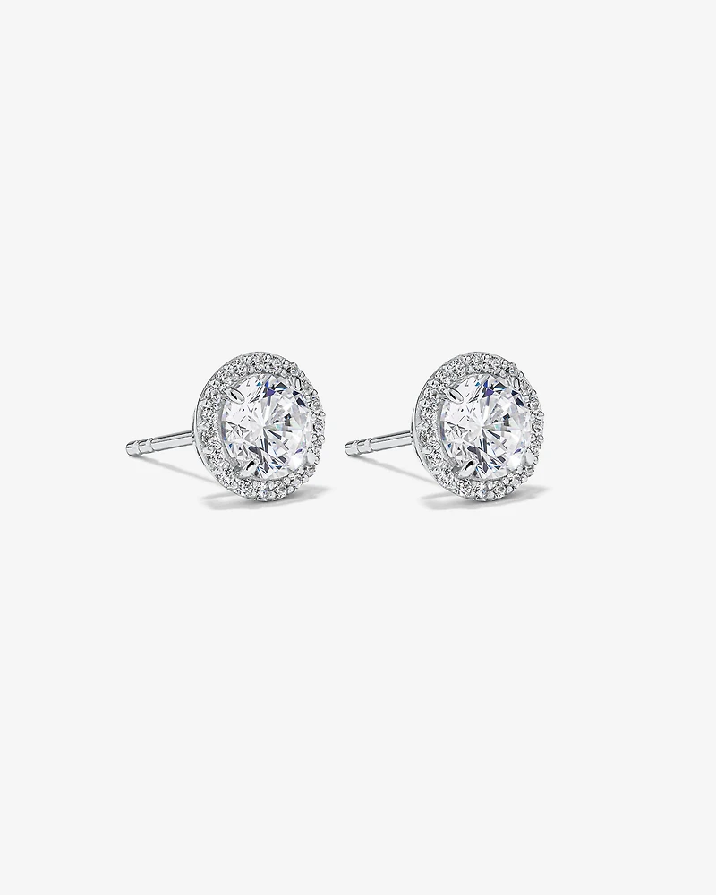 Boucles d'Oreilles Clous Halo en Zircon Cubique Rond Brillant en Argent Sterling