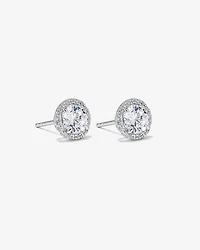 Boucles d'Oreilles Clous Halo en Zircon Cubique Rond Brillant en Argent Sterling