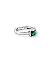 Created Emerald Bezel Ring 10kt White Gold