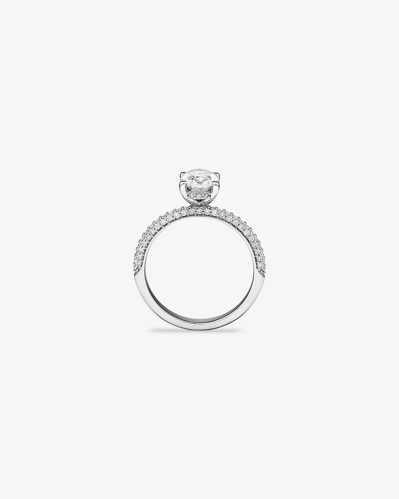 1.95 Carat TW Oval Cut Laboratory-Grown Diamond Solitaire Side Accent Engagement Ring in 14kt White Gold