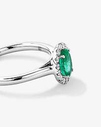 Bague ovale TW de 0,25 carat en émeraude et diamant en platine recyclé