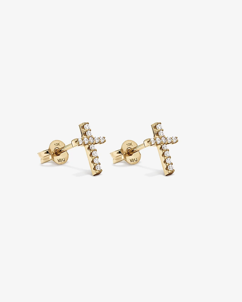 Cubic Zirconia Cross Stud Earrings in 10kt Yellow Gold