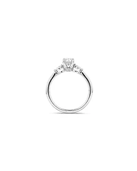 0.77 Carat TW Three Stone Oval and Marquise Cut Hidden Halo Engagement Ring in Platinum
