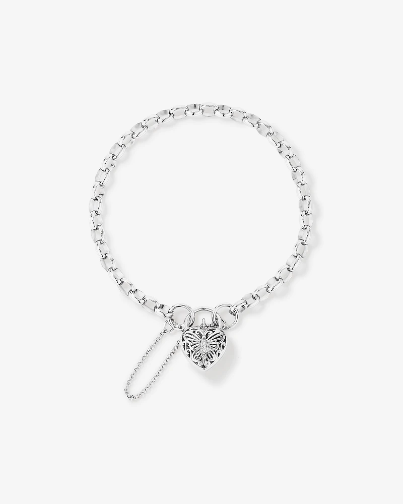 Cubic Zirconia Butterfly Padlock Belcher Bracelet in Sterling Silver