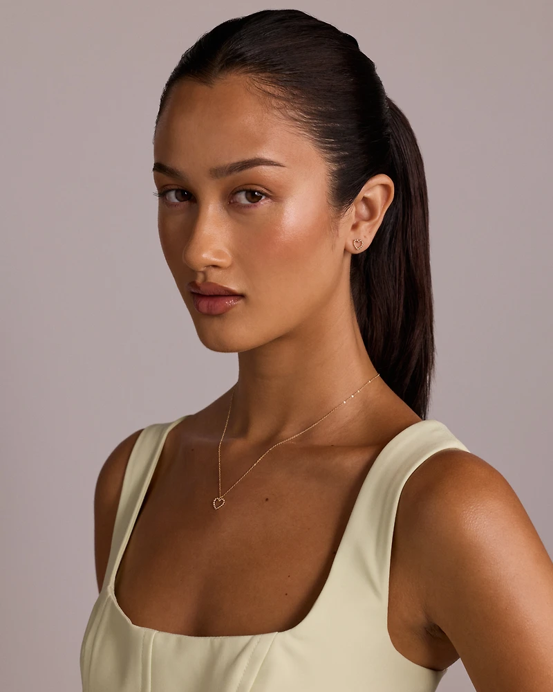 Bead Heart Pendant and Stud Earrings Set in 10kt Yellow Gold