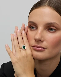 Created Emerald & 0.96 Carat TW Laboratory-Grown Diamond Halo Ring 10kt Gold