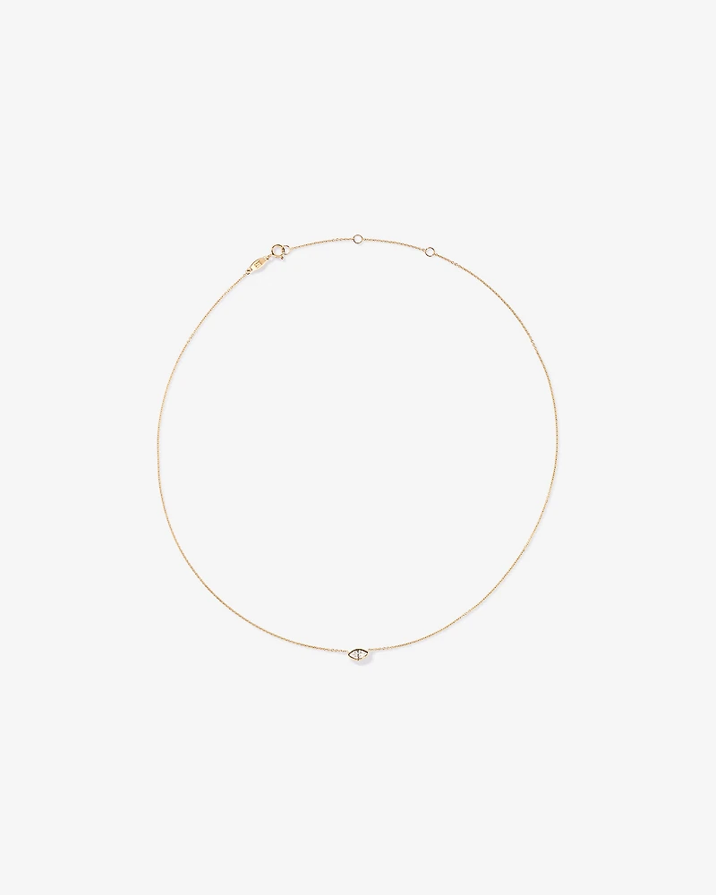 Marquise Cut White Created Sapphire Bezel Necklace in 10kt Yellow Gold
