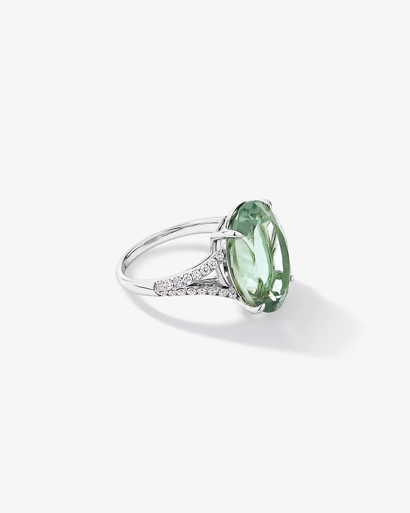 Oval Green Amethyst & 0.33 Carat TW Diamond Split Shank Ring 10kt White Gold