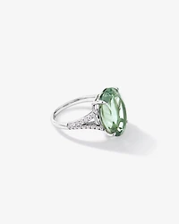 Oval Green Amethyst & 0.33 Carat TW Diamond Split Shank Ring 10kt White Gold