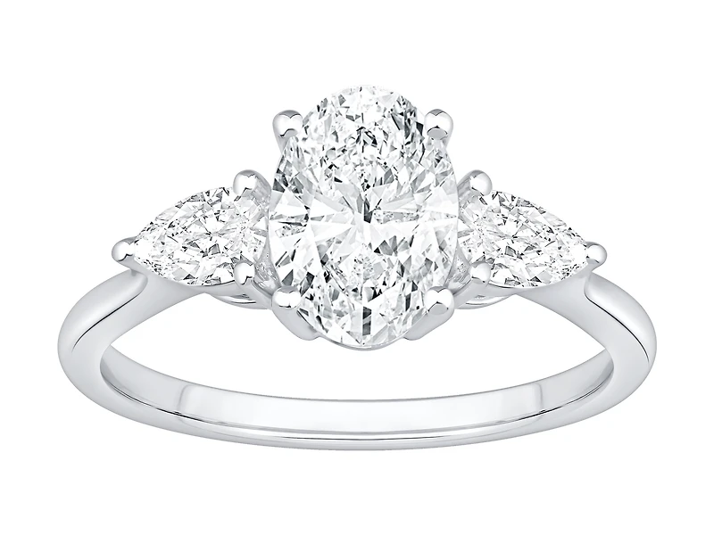 1.65 Carat TW Three Stone Oval and Pear Shaped Laboratory-Grown Diamond Engagement Ring in 14kt Gold