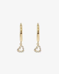 Boucles d'Oreilles Créoles Clous avec Breloque Cœur Ouvert en Zircon Cubique en Or Jaune 10 kt