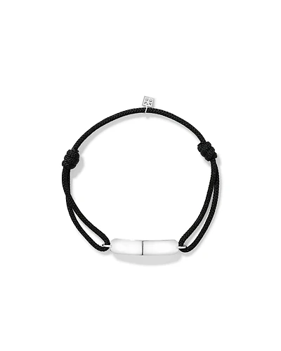 Engravable Black Cord ID Bracelet in Sterling Silver