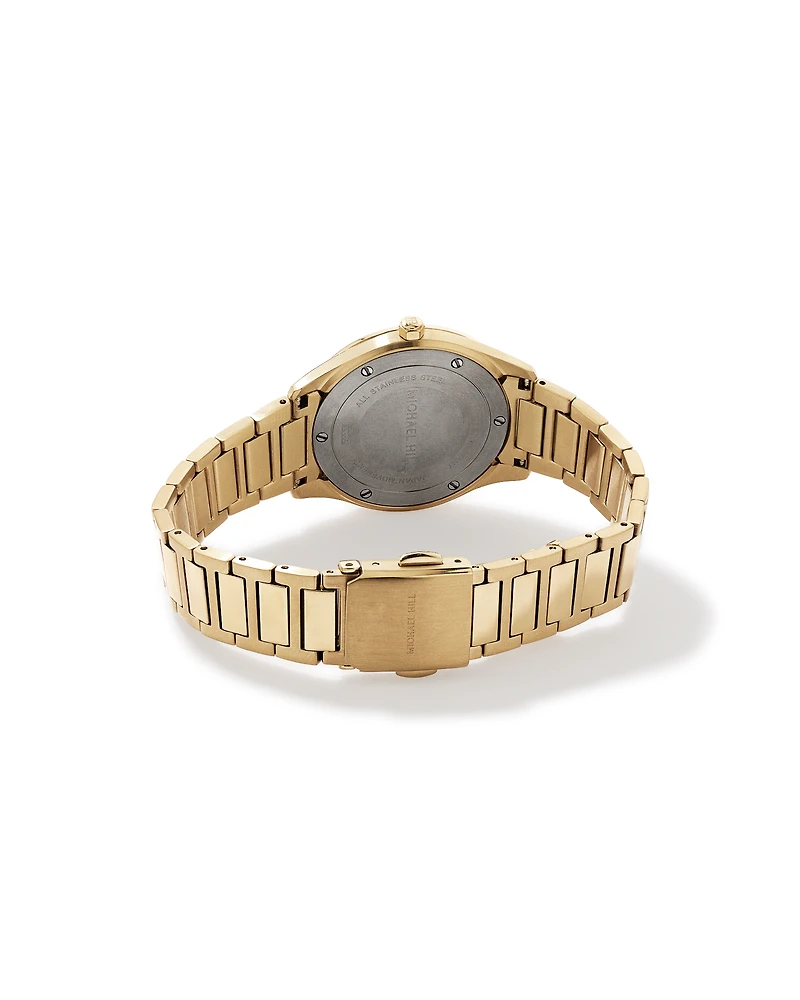 Quartz Watch in Gold Tone with Sunray-Patterned Green Dial