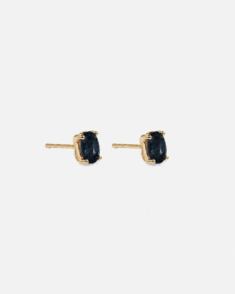 Oval London Blue Topaz Stud Earrings in 10kt Yellow Gold