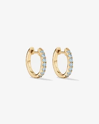 Aquamarine Huggie Hoop Earrings in 10kt Yellow Gold