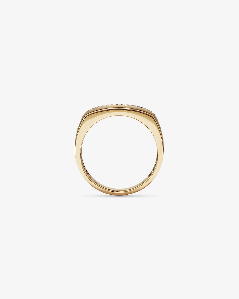 Bague chevalière pour homme en or jaune 10 ct avec rangée de diamants