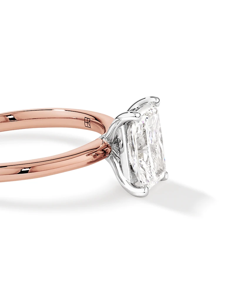 Bague de fiançailles solitaire en diamant de laboratoire TW Radiant de 1,25 carat en or rose et blanc 14 carats
