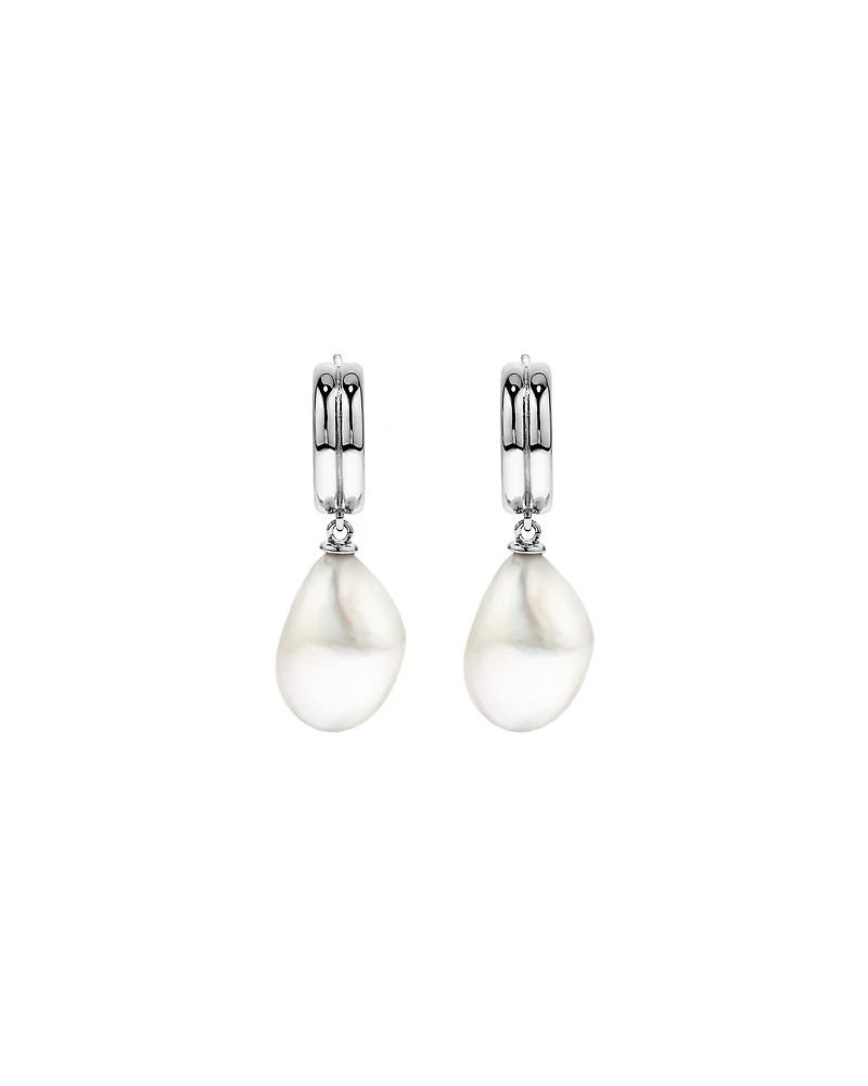 Two-Row Cultured Freshwater Baroque Pearl Drop Earrings in Sterling Silver