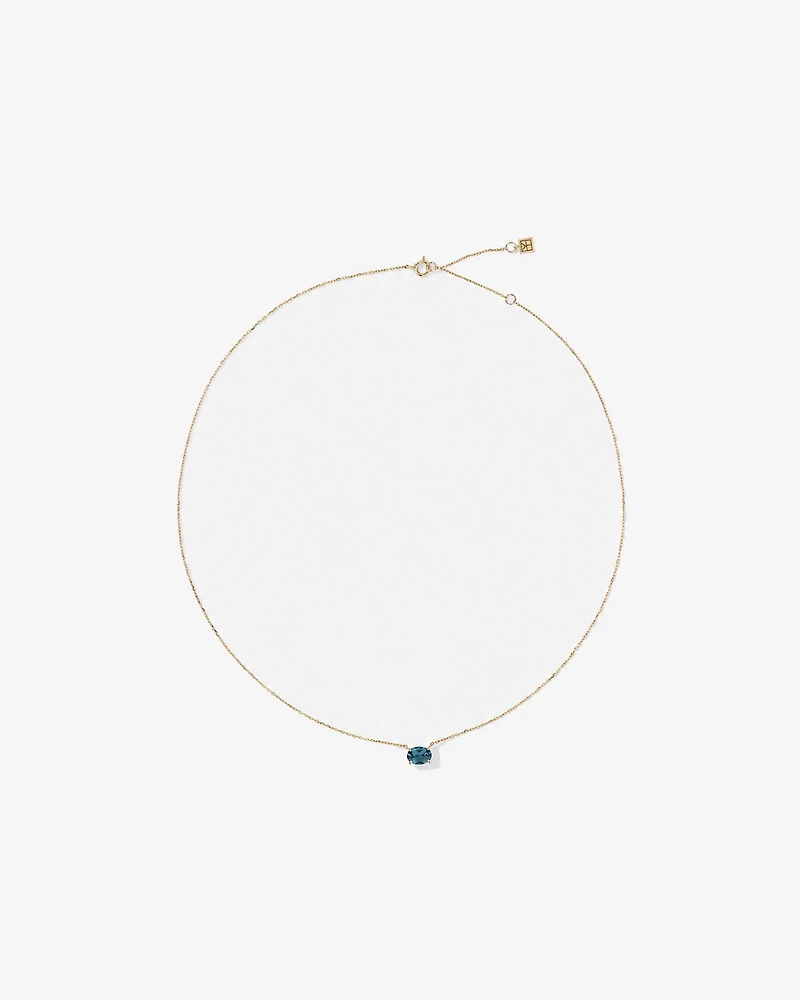 Oval East-West London Blue Topaz Necklace in 10kt Yellow Gold