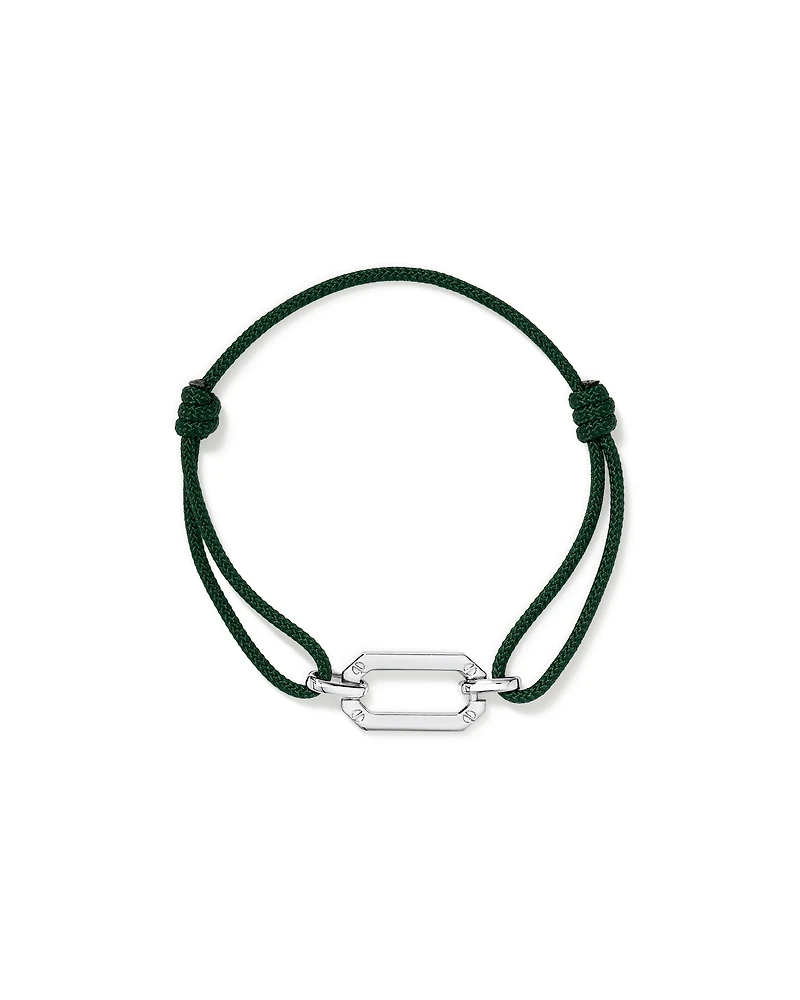 Green Cord Double Knotted Bracelet in Sterling Silver