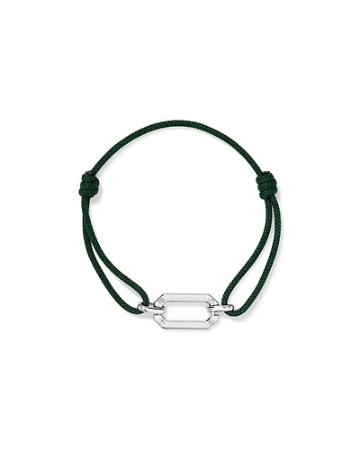 Green Cord Double Knotted Bracelet in Sterling Silver