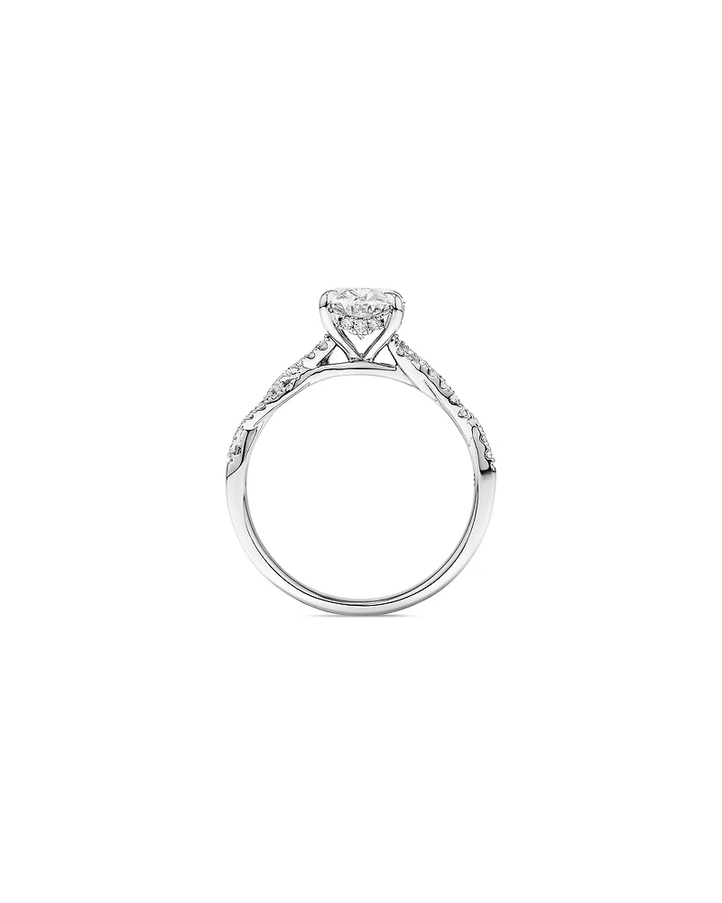 Bague de fiançailles en or blanc 14 carats avec diamant taille ovale 1,70 carat et anneau torsadé