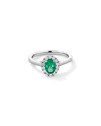 0.25 Carat TW Oval Emerald and Diamond Ring in Recycled Platinum
