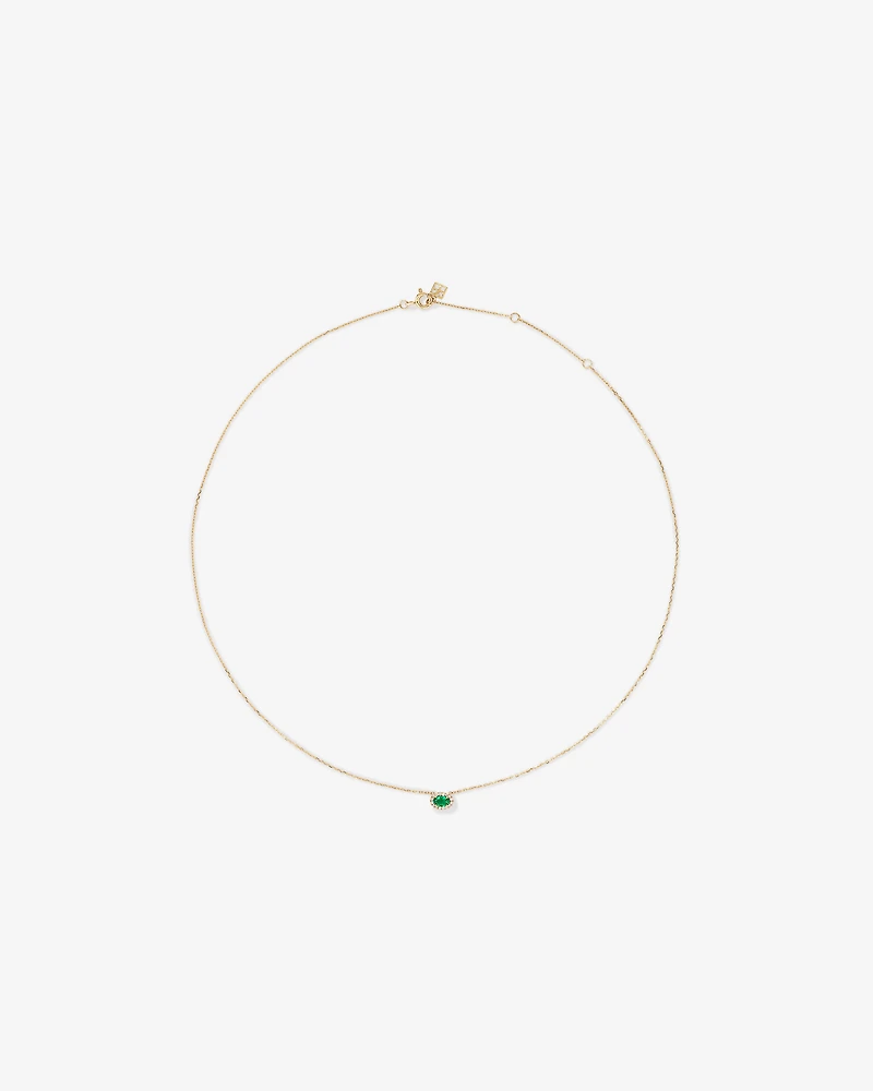 Oval Cut Green Emerald Gemstone and 0.05 Carat TW Diamond Halo Necklace in 10kt Yellow Gold