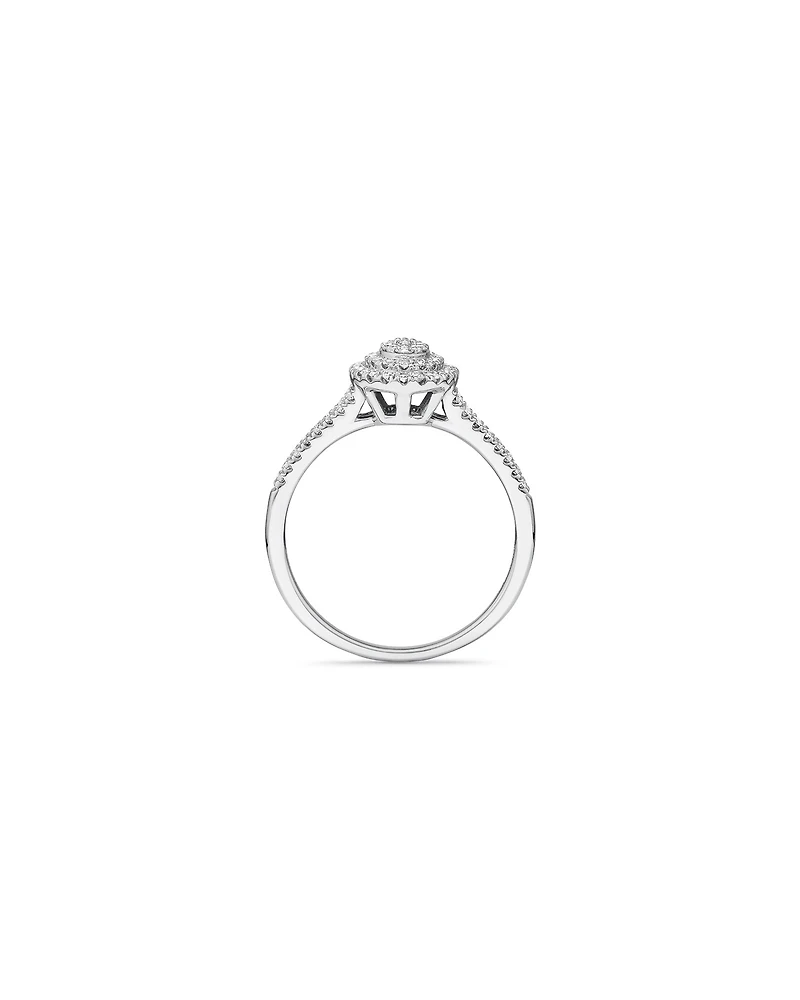 0.30 Carat TW Oval Shaped Cluster Halo Diamond Ring in 10kt White Gold
