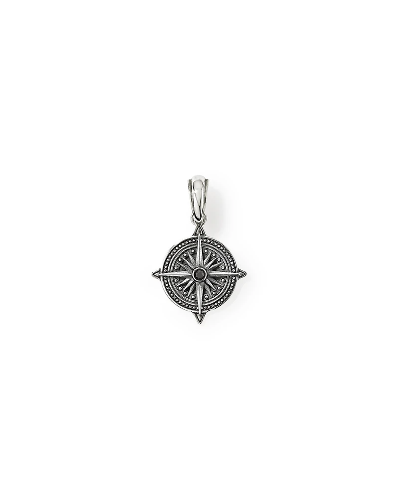 Pendentif Boussole avec Diamant Noir en Argent Sterling