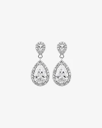 Pear Cubic Zirconia Halo Drop Stud Earrings in Sterling Silver