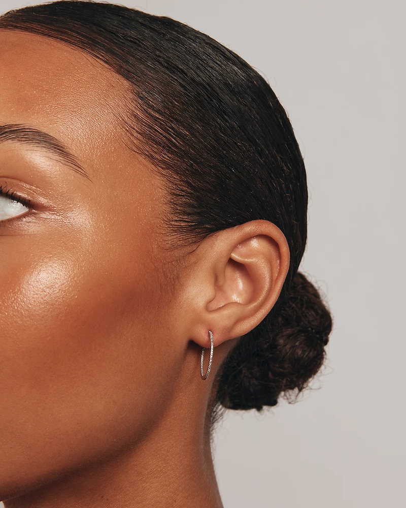 0.15 Carat TW Fine Diamond Hoop Earrings 10kt White Gold