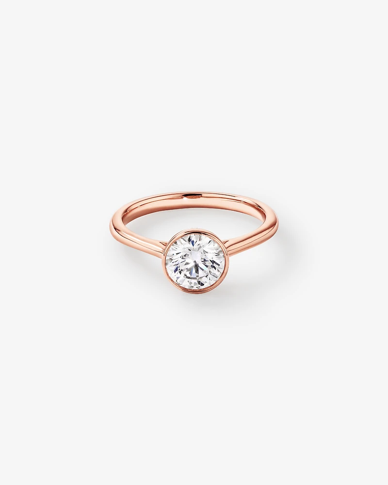 1.25 Carat TW Round Brilliant Laboratory-Grown Diamond Solitaire Bezel Set Engagement Ring in 14kt Rose Gold