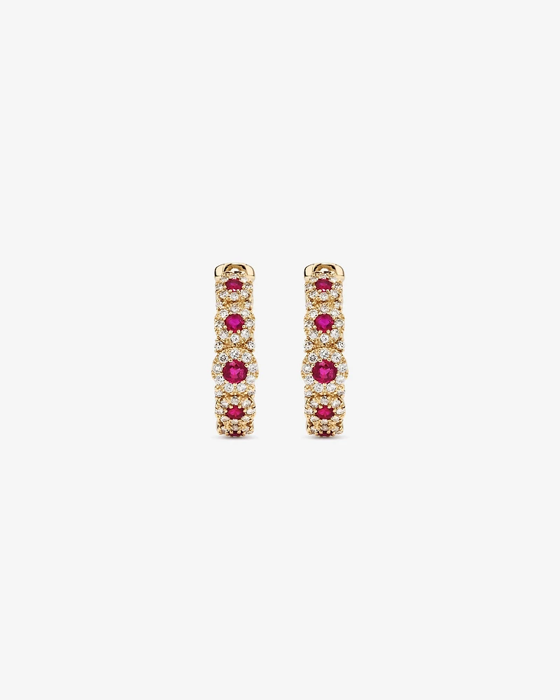 Boucles d'oreilles Bubble Huggie avec rubis et 0,52 carat TW de diamants en or jaune 14kt