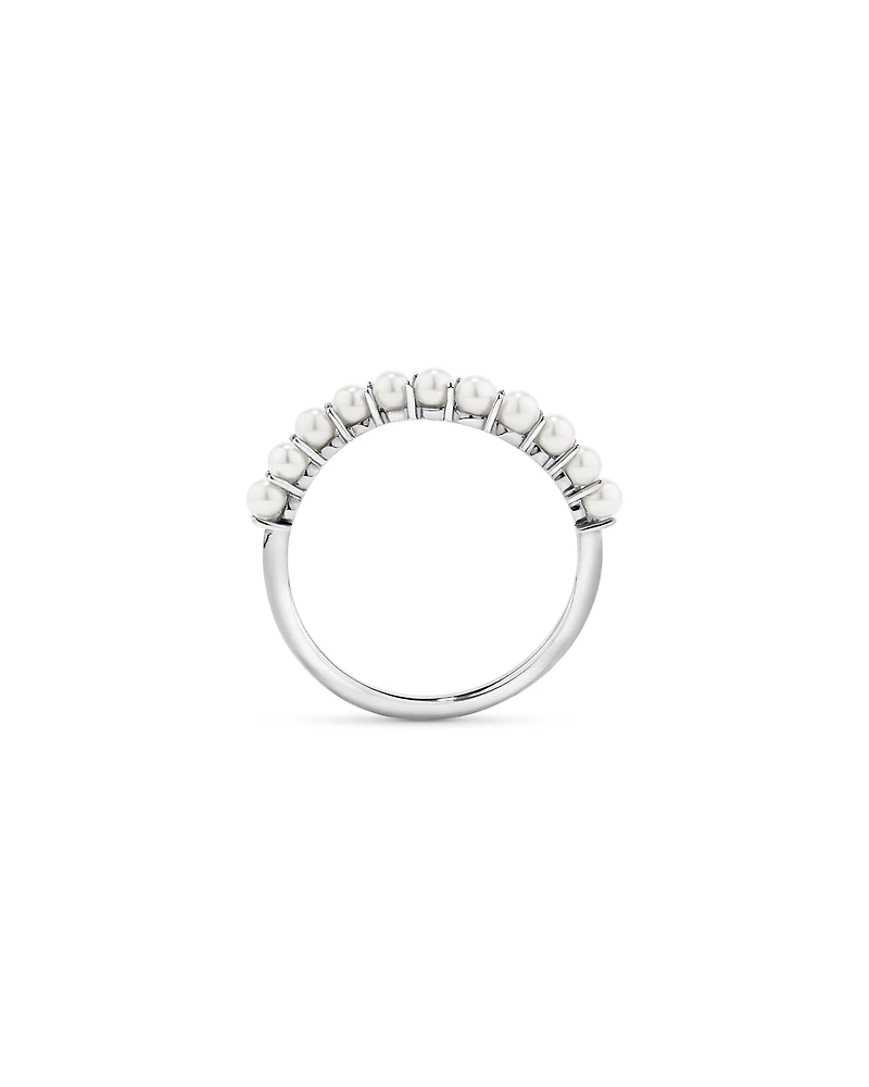 Cultured Freshwater Pearl Wave Band Ring 10kt White Gold