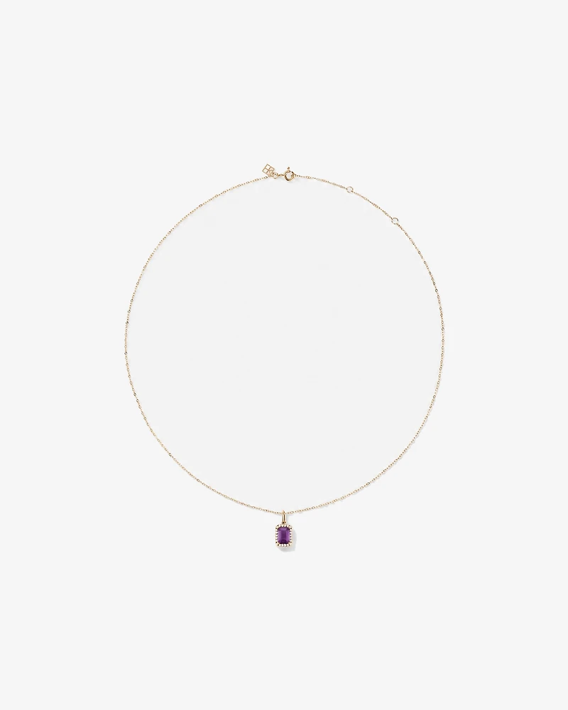 Emerald Cut Amethyst and Diamond Halo Pendant with Chain in 10kt Yellow Gold