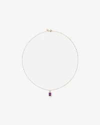 Emerald Cut Amethyst and Diamond Halo Pendant with Chain in 10kt Yellow Gold