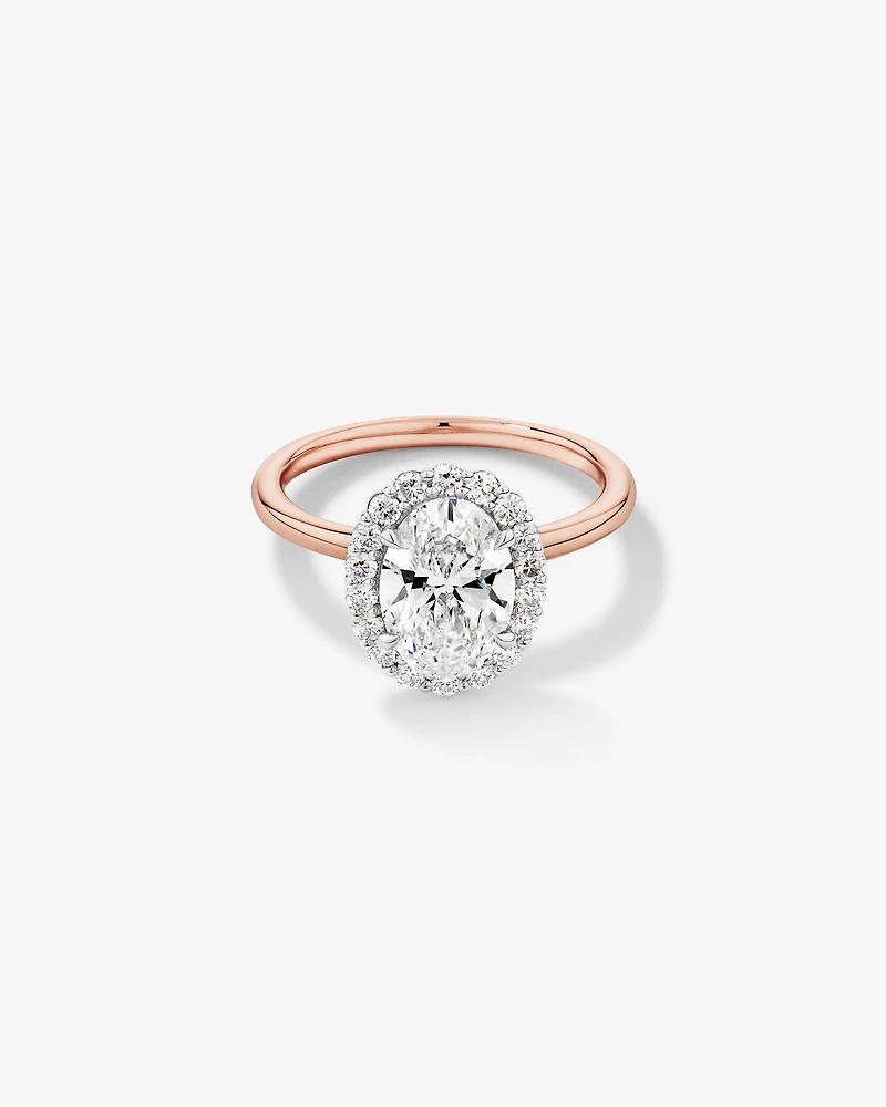 2.34 Carat TW Oval Cut Laboratory-Grown Diamond Halo Engagement Ring in 14kt Rose Gold