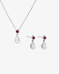 0.74 Carat TDW Pear Laboratory-Grown Diamond & Created Ruby Pendant and Earring Gift Set in Silver
