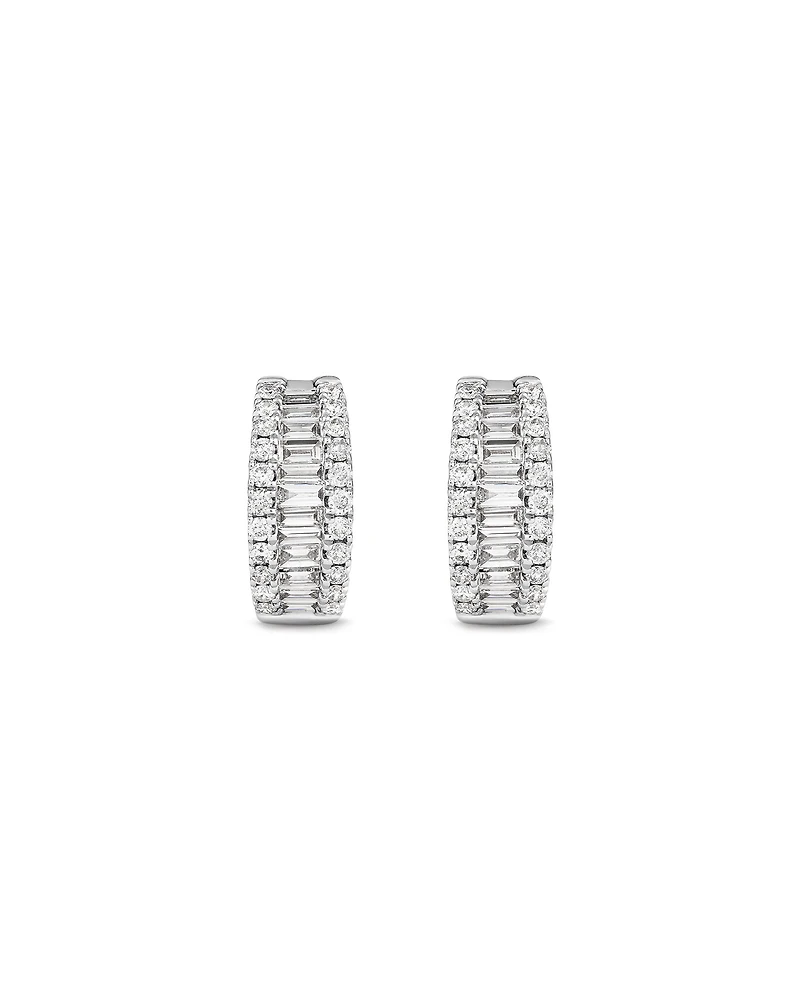 1.00 Carat TW Diamond Dot Dash Huggie Earrings in 14kt White Gold