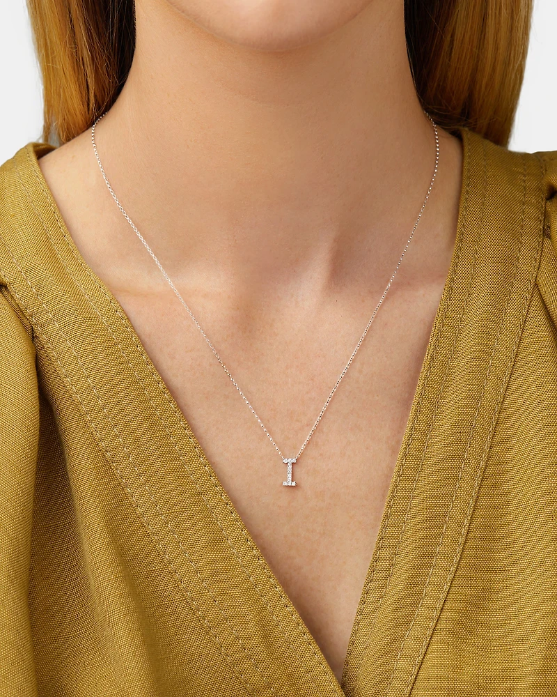 I Initial Necklace with 0.10 Carat TW of Diamonds in 10kt White Gold