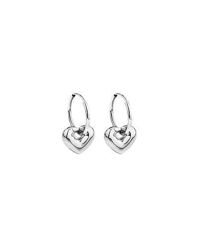 Heart Charm Sleeper Earrings in Sterling Silver