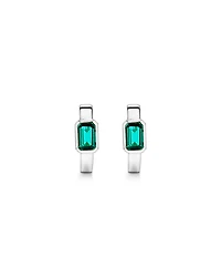 Created Emerald Bezel Huggie Earrings in 10kt White Gold