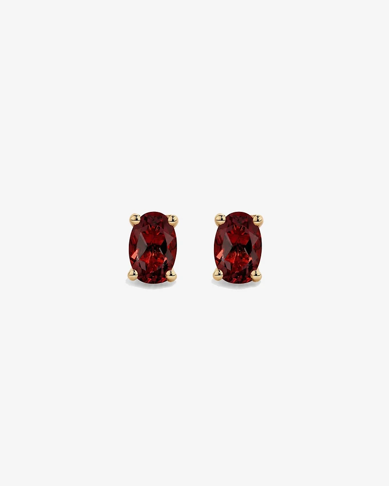 Oval Garnet Stud Earrings in 10kt Yellow Gold