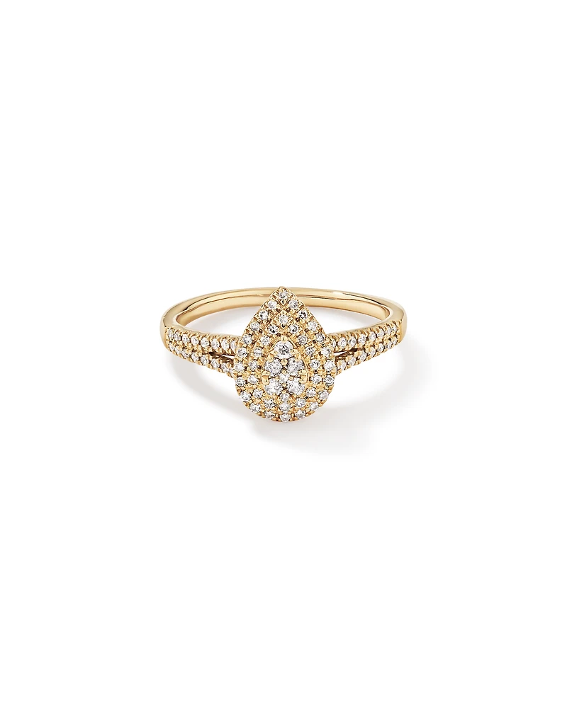 0.30 Carat TW Pear Shaped Cluster Halo Diamond Ring in 10kt Yellow Gold